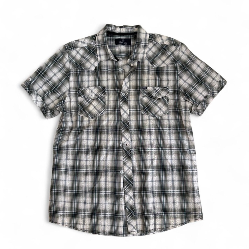 Buffalo David Bitton Plaid Western Grunge Skater Button Down Short Sleeve Shirt